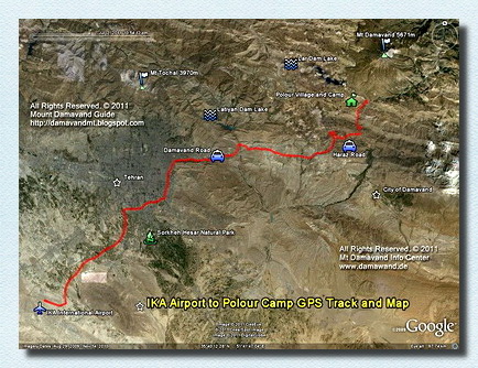 IKA Airport Tehran to Damavand Camp1 GPS track and road  map